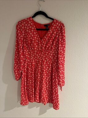 Aqua Red Floral V-Neck Mini Dress